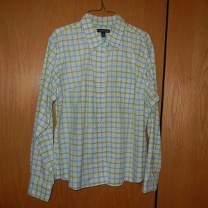 Vintage Lands End Wmn Sz Large 100% Cotton Long Sleeve Button Down Shirt Pockets